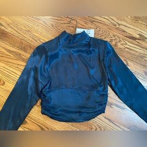Zara Women's Blue Silk Crop Top, NWT, size small, padded shoulders